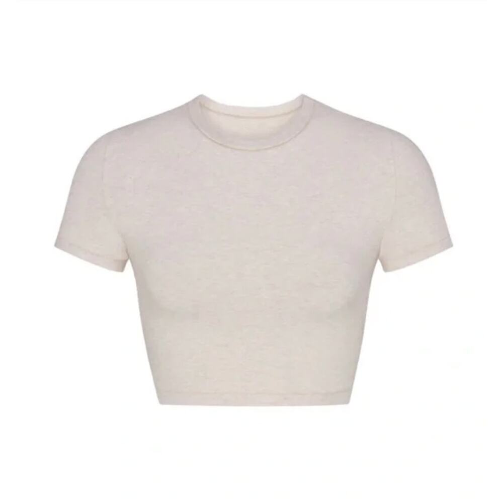 SKIMS Soft Cotton Crop T Shirt Bundle Oatmeal 2X 2 Pack